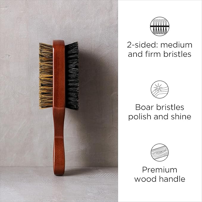 Diane Premium 100% Boar Bristle 2-Sided Club Brush for Men, Medium Firm Bristles for Thick, Curly or Coarse Hair, Mens Brush for Detangling, Smoothing, Wave Styles, Soft on Scalp, Restores Shine