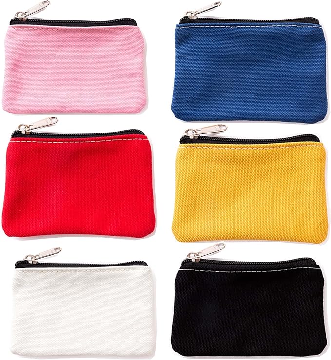 HappyDaily 6 Pack Canvas Zipper Bags Small Makeup Lipstick Cosmatic Organizer Storage Pouch Carrying Purse (Pink/Blue/Red/Yellow/White/Black) Happydaily-mini Bag-274 (3.1*5.1 inch)