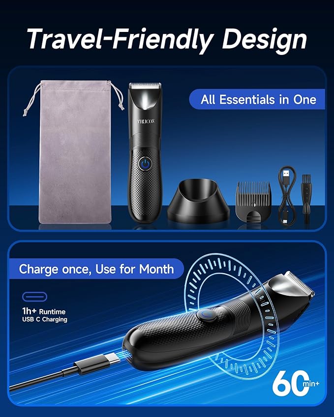 Manscape Trimmer for Men - No Nicks Electric Razor-Shaver for Balls/Pubic/Groin/Legs/Chest Hair Removal w/Light & Ceramic Blade, IPX7 Waterproof Full Body Hair Groomer USB-C Charging, Gifts for men