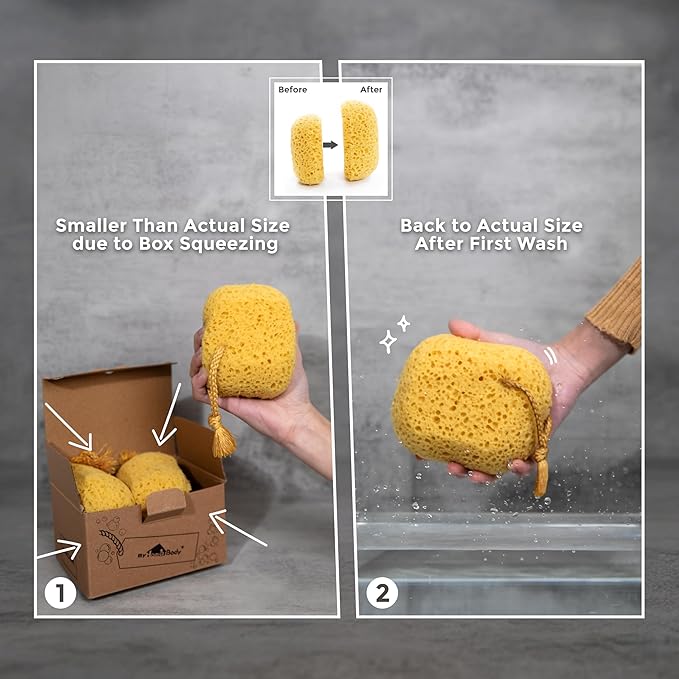 myHomeBody Bath Sponge, Foam Loofah, Body Scrubber for Bathing, Exfoliating Shower Pouf for Shower - Large Size, Lots of Lather, Oval, 3 Pack