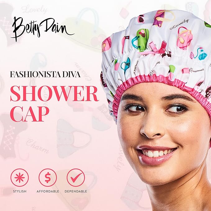 Reusable Shower & Bath Cap, Lined, Oversized Waterproof Shower Caps Large Designed for all Hair Lengths with Lining & Elastic Band Stretch Hem Hair Hat - Fashionista Diva