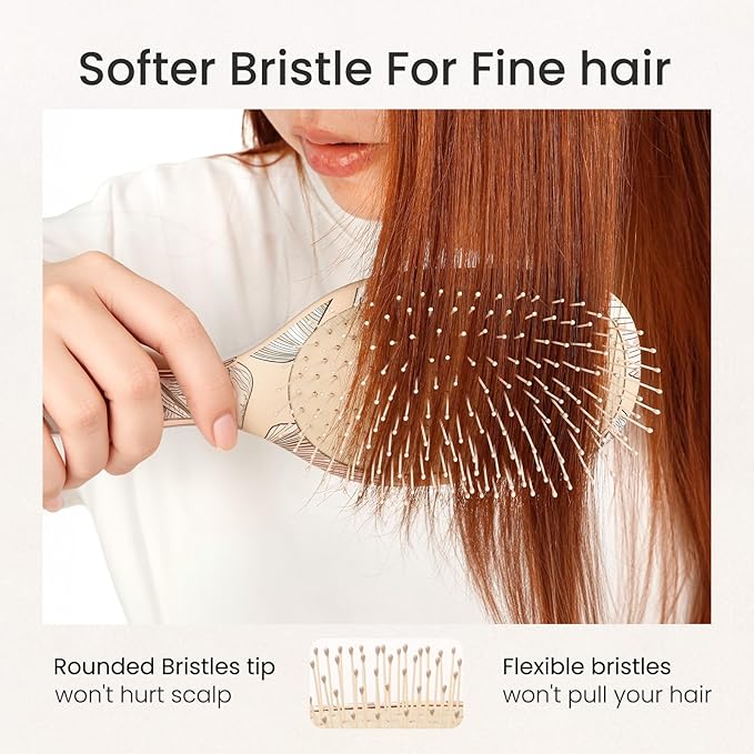 AIMIKE Paddle Hairbrush for Women & Kids – Gentle Hair Brush Detangler for Fine Thin Hair, Soft Flexible Bristles Smooth Knots Painlessly, Makes Brushing Fun for Kids, Works on Wet Dry Hair