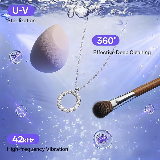 Ultrasonic Jewelry Cleaner with Detachable Tank – 42kHz Deep Cleaning for Rings, Necklaces, Makeup Brushes,4 Modes with U-V, Quiet Operation, IPX7 Waterproof – Also Ideal for Retainers & Dentures