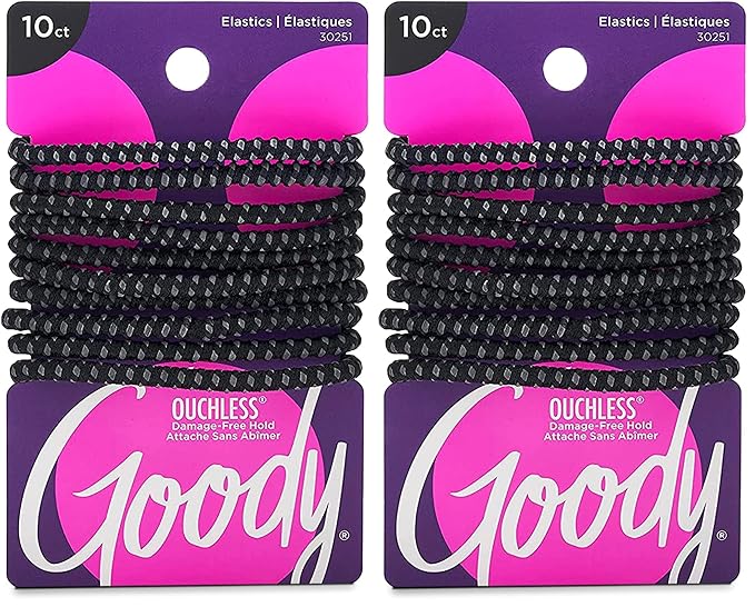 Goody Hair Tie, 10 Count, Black, 4MM | Nonslip | For Medium Hair | Ouchless | Pack of 2