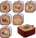 Bencailor 12 Pcs Pot Holders with Pocket Kitchen Hot Potholders Hot Pad Oven Mitts Cookie Bag Oven Gloves for Kitchen Gift Baking Cooking(Brown and Red,Rooster)