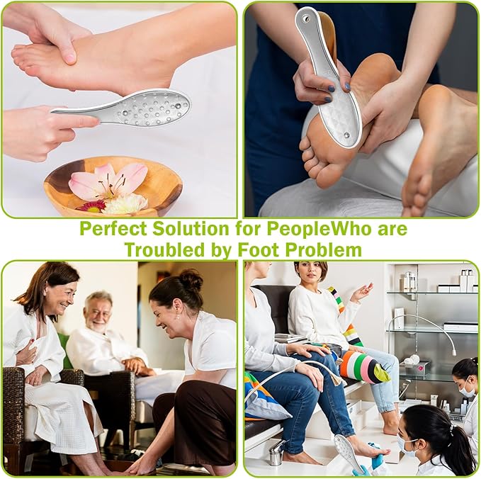 2 Pcs Foot File Metal Stainless Steel Double Sided Feet Rasp Surface Scraper Scrubber Professional Grater Heel Corns Callus Remover Pedicure Care Tools for Wet Dry Hard Dead Skin