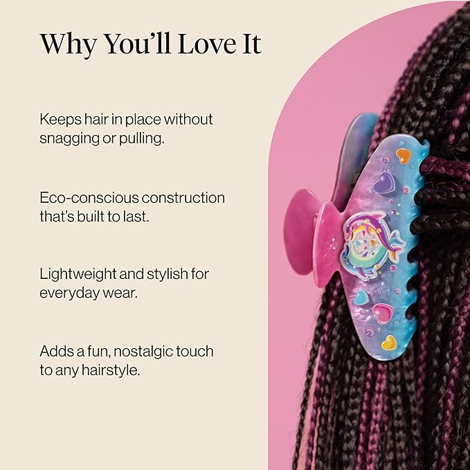 Lisa Frank x Kitsch Glitter Hair Clip for Women – Secure Hold Claw Clip | Sparkly Hair Accessories with Strong Grip, Recycled Acrylic | Ideal Gifts for Women - Dancing Dolphins