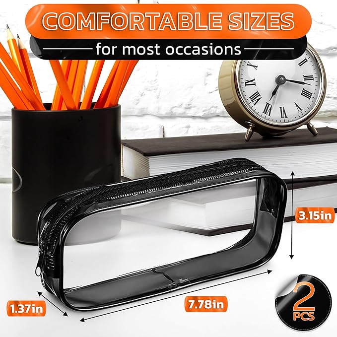 Small Makeup Bag for Purse 7.78" x 3.15" x 1.37" – 2 Pcs Clear Zipper Pouches – Waterproof Plastic Small Cosmetic Bag for Purse, Space-Efficient, Stylish Design | Organizing Essentials on the Go