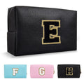 Personalized Initial A-Z Preppy Patch Makeup Bag,Small PU Chenille Letter Cosmetic Bag with Zipper for Teen Girls,Black Cute Toiletry Organizer Bag,Monogram Makeup Case Gift for Women Girls,Letter E