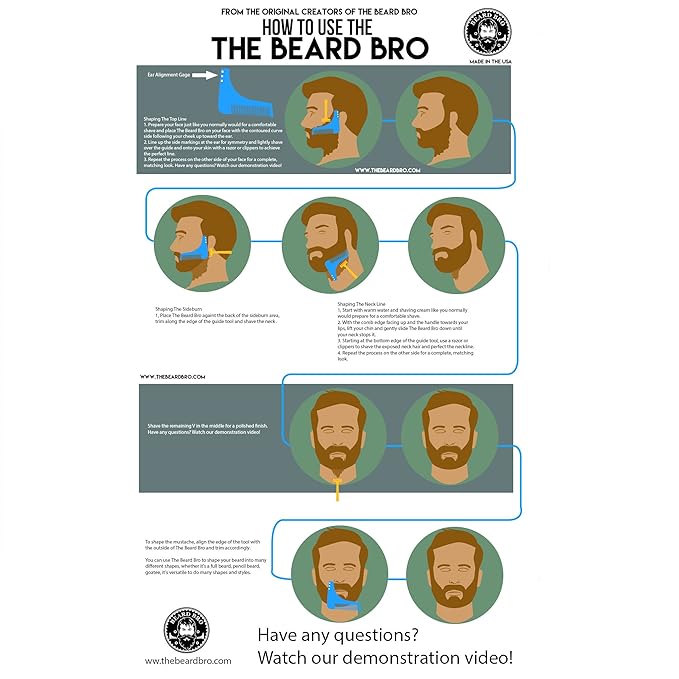 The Beard Bro- 7 Tools in 1 Professional Beard Shaping Tool For Perfect Lines and Symmetry- THE FIRST & ORIGINAL