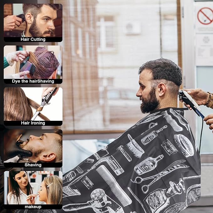 Barber Cape - 12pcs Waterproof Hair Cutting Cape with Snap Closure, Anti-Static Salon Apron for Women, Men, Kids - Professional & Home Use White and black pattern