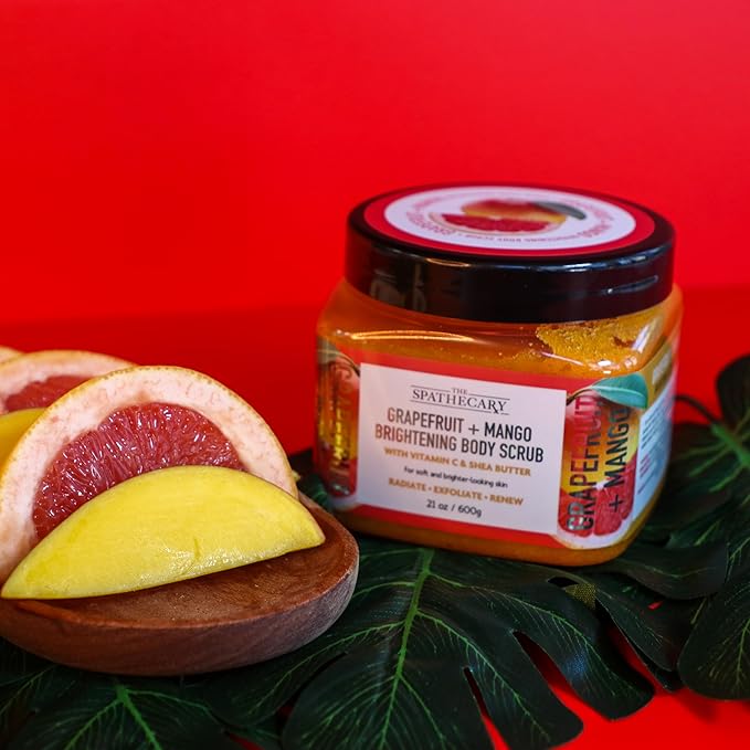 Grapefruit & Mango Sugar Scrub - Exfoliating & Hydrating Body Scrub With Shea Butter & Vitmain C to Help Brighten & Soften Skin for a Radiant Glow, Body Care Exfoliator & Cleanser, 21oz