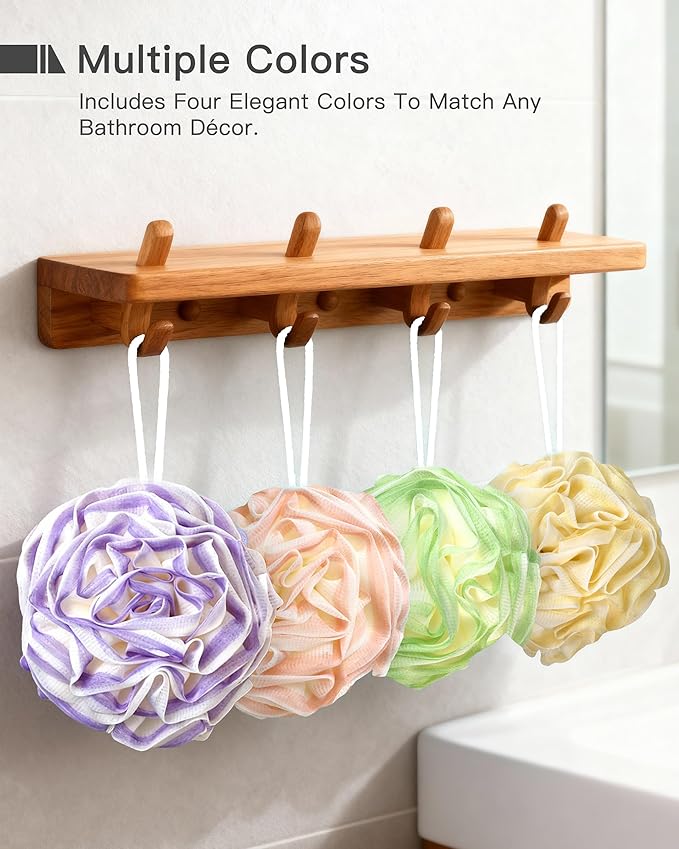 Loofah Sponge 70g, 6.3 Inch Large Exfoliating Bath Sponge, Soft Durable PE Mesh with Reinforced Knotting, Rich Lather Bath Scrubber for Body, for Travel or as a Holiday Gift (4Pack, Green-Beige)