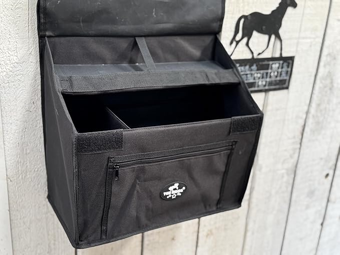 TGW RIDING Stall Front Organizer Bag, Black, Multi-Compartment Storage, Horse Grooming Supply Holder with Top Loading Design