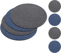 SHACOS 8 Inch Trivets for Hot Dishes, 4 Pcs Cotton Trivets Mats for Kitchen, Hot Pads for Countertops and Table, Heat-Resistant Pot Holders for Hot Pots and Pans(Blue+Dark Grey)