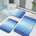 OLANLY Bathroom Rugs Sets 3 Piece, Soft Absorbent Microfiber Bath Mats and U-Shaped Contour Toilet Rug, Plush Shaggy Bath Mat Set for Bathroom (30"x20"+24"x16"+24"x20", Light Royal Blue)