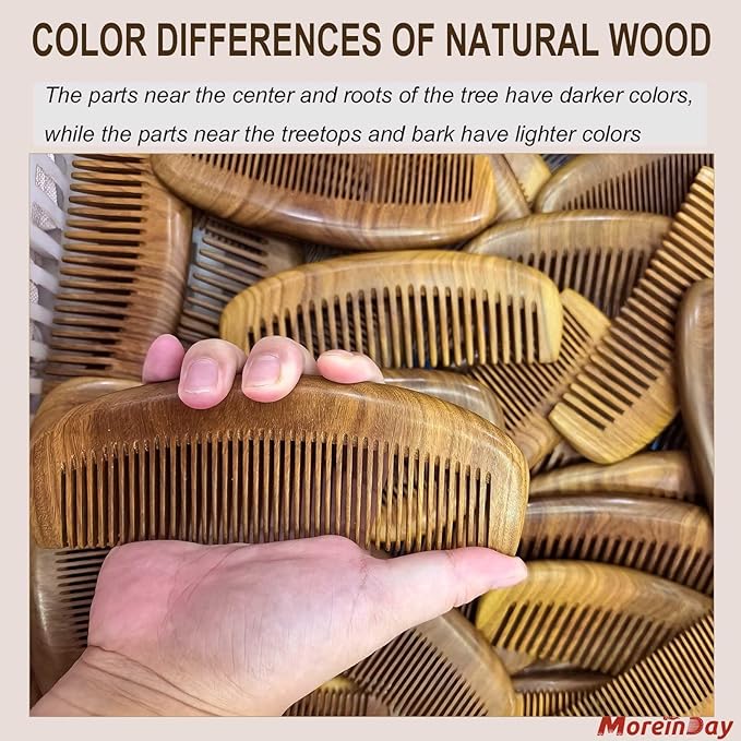 Wooden Beard Comb for Men, Fine Tooth Wooden Comb for Women - Green Sandalwood