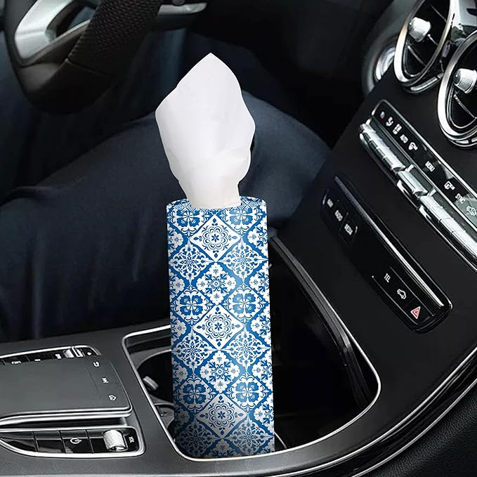 4-Pack Car Tissue Cylinders - Retro Boho Pattern, Fits Car Cup Holders, Travel Tissue Tubes with Facial Tissues (Retro Design)