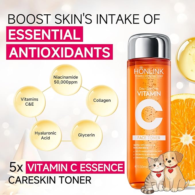 Vitamin C Hydrating Face Toner 130ml, Gentle Daily Toner with Niacinamide & Hyaluronic Acid, Alcohol-Free Skin Care for All Skin Types, Valentine’s Day Gift for Her