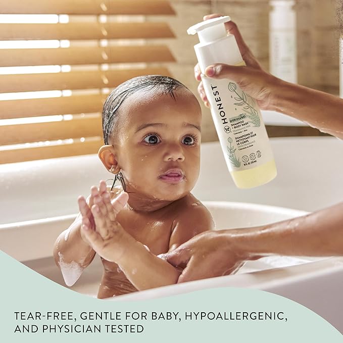 The Honest Company 2-in-1 Cleansing Shampoo and Body Wash for Sensitive Skin, Gentle Tear-Free, Hypoallergenic with Naturally Derived Ingredients, Fragrance-Free, 18 fl oz