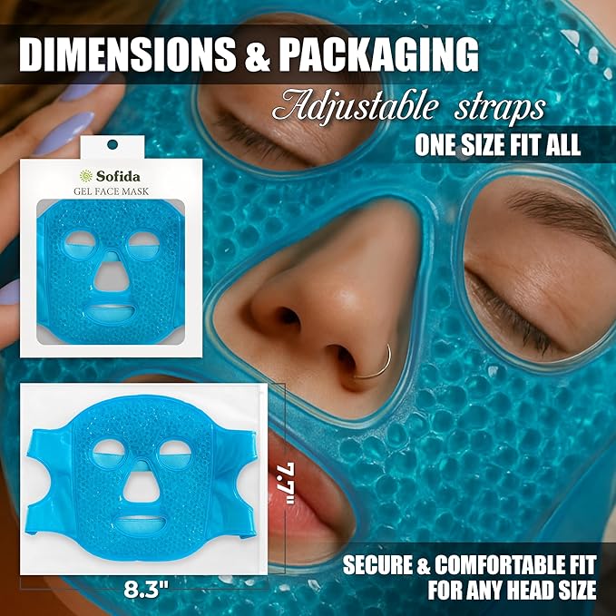 Cold Hot Gel Face Eye Mask - Reduce Puffy Dark Circles Bags Under Eyes Migraines Stress Relief - Heat Ice Therapy Pack Compress - Sinus Pressure Acne Headaches Relaxation (Blue)