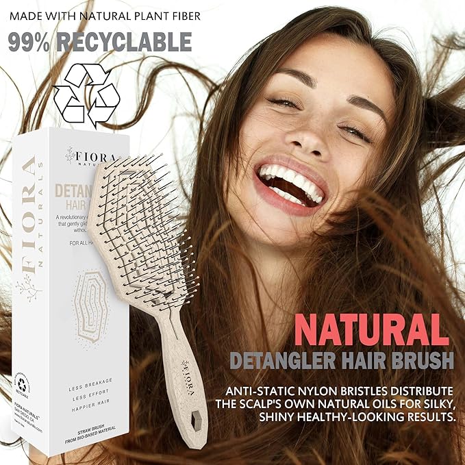 Fiora Naturals Hair Detangling Brush for Women - Detangler Hair Brush w/Flexible Soft Bristles- Gently Glides Through Tangles - Curly, Fine, Dry and Shower Wet Hairbrush, cepillo para cabello-Beige
