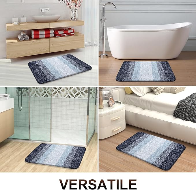 OLANLY Bathroom Rug Set 2 Piece, Soft Absorbent Microfiber Bath Rug Set, Non-Slip, Machine Wash Dry, Plush Shaggy Bath Mats for Bathroom (30"x20"+24"x16", Dark Blue)