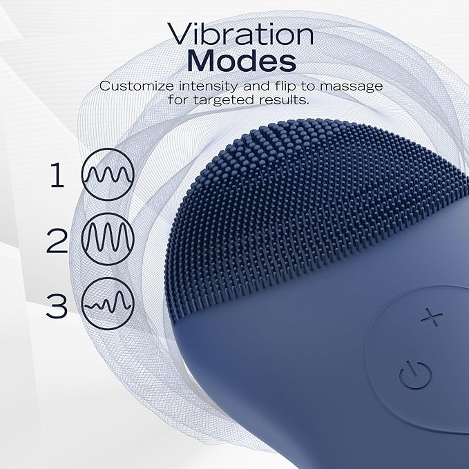 Nautica PC120 Facial Cleansing Brush Made with Ultra-Hygienic Soft Silicone, Waterproof, Rechargeable Vibrating Face Exfoliator Scrub Brush with Sonic Technology for Men & Women - Navy