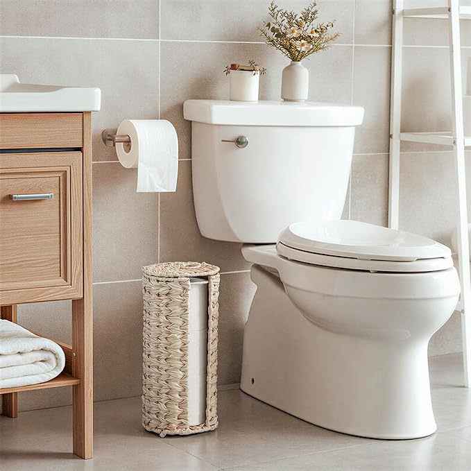 GRANNY SAYS Toilet Paper Storage Holder, Bathroom Toilet Paper Holder Stand, Woven Bathroom Baskets for Bathroom, Free Standing Organizer for Bathroom Storage