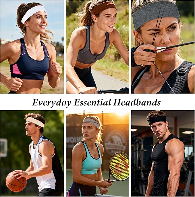 Headbands for Women Non-Slip Workout Hair Bands, 6 Pack Stretchy Athletic Soft Sweatbands, Elastic Cloth Fabric Headband, Fashion Head Bands for Yoga Running Sports Gym Sports Exercise