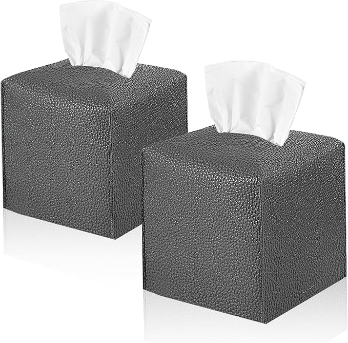 2 Pack, VIVIDLY Tissue Box Cover Holder, Square Modern PU Leather Tissue Box Holder, Can be Used for Bathroom Dressing Table, Bedside Table, Office Desk & Car 5"X5"X5"- (Charcoal Color, 2)