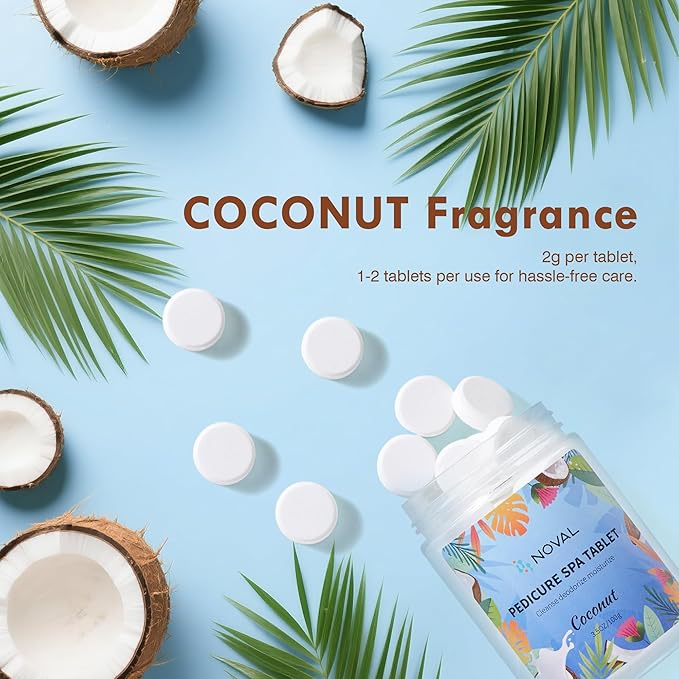 NOVAL Pedicure Spa Tablet - Fast Dissolving, Gentle & Portable Foot Soak for Softening Calluses & Hydrating Skin, Tiny Travel Size, Coconut Scent