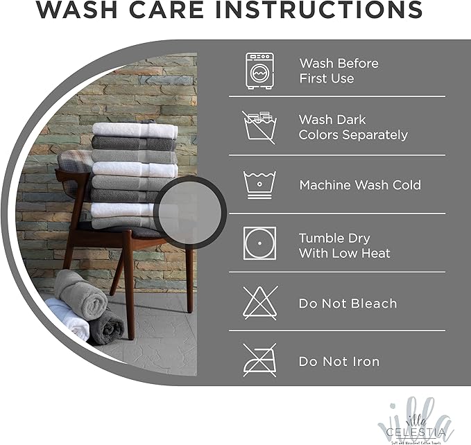 100% Cotton Wash Cloth for face & Body Set of 6, (12 x 12 inches) Sustainable, Soft, Highly Absorbent, Combed Cotton Wash Cloths Pack of 6 for Hotels, Spa, Bathroom, Dorm, Grey