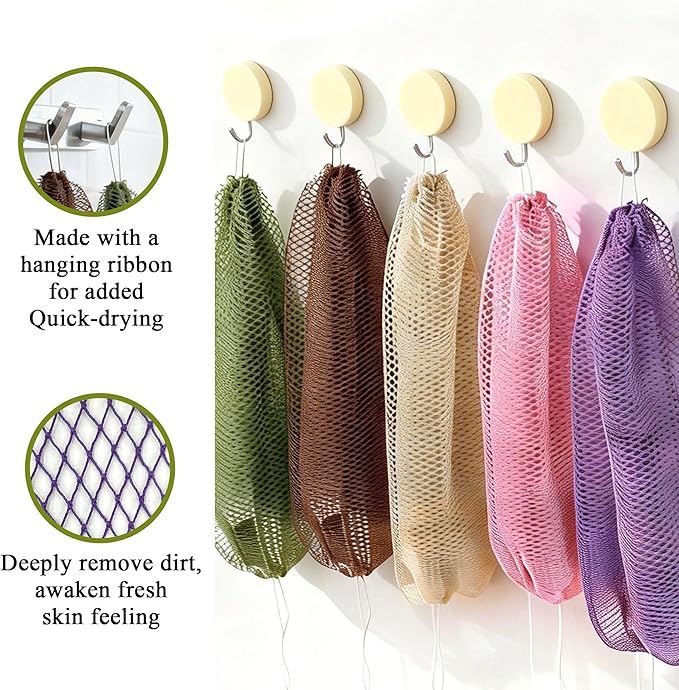 SubSahara Authentic African Net Sponge - 3 Pack Exfoliating Bath & Shower Loofah Sponge for Body & Face, Gentle Scrubber for All Skin Types, Travel, Durable