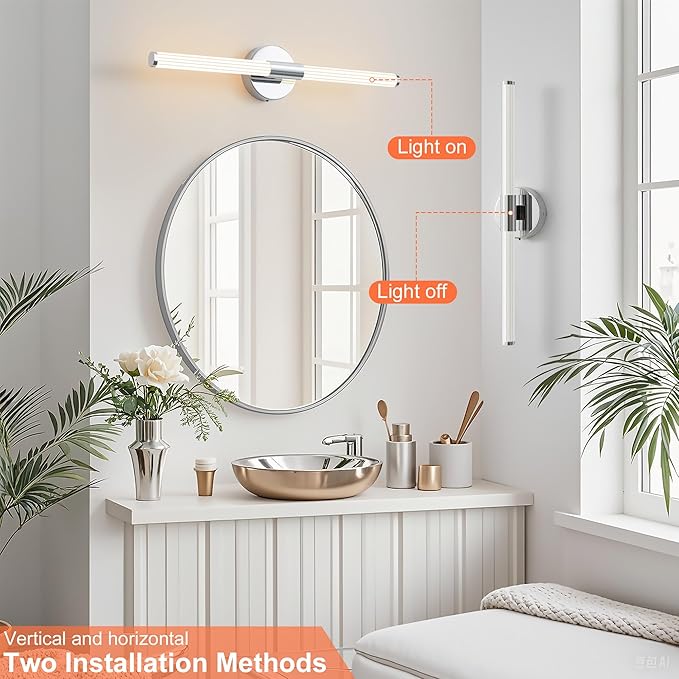 Bathroom Wall Sconces Set of 2 Hardwired, Dimmable 5CCT LED Bathroom Light Fixtures Over Mirror, 360° Full Lighting 23 inch Vanity Light Bar Modern Chrome Wall Sconce for Bedroom Living Room