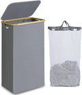 efluky Laundry Basket with Lid and Removable Bag, 100L Tall Laundry Hamper with Bamboo Handles, Aesthetic Dirty Clothes Bin for Laundry Room, Bathroom, Bedroom and Dorm, Silver Grey
