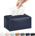 Long Tissue Box Cover, PU Leather Tissue Holder Rectangle, Facial Paper Organizer, Modern Dispenser for Bathroom, Kitchen, Home, Office, Tabletop (1, Deep Blue, Tall)