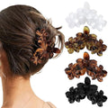 Flower Hair Clips, Tortoiseshell Brown Clear Black, Plastic, 4.5 inch, Hair Accessories Set