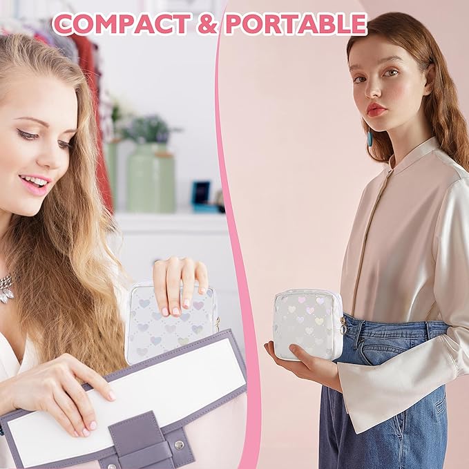Period Bag Pouch, Leather Sanitary Napkin Storage Bag for Girls Womens, Portable Sanitary Napkin Period Pad Pouch Bag for Purse, Small Make Up Bags(White LOVE)