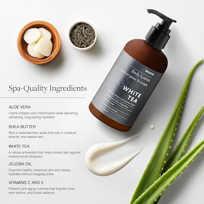 Westin White Tea Aloe Body Lotion | Hotel Spa Cream | Daily Hydration | Hand Lotion Pump | 8 oz Signature Scent Skin Moisturizer