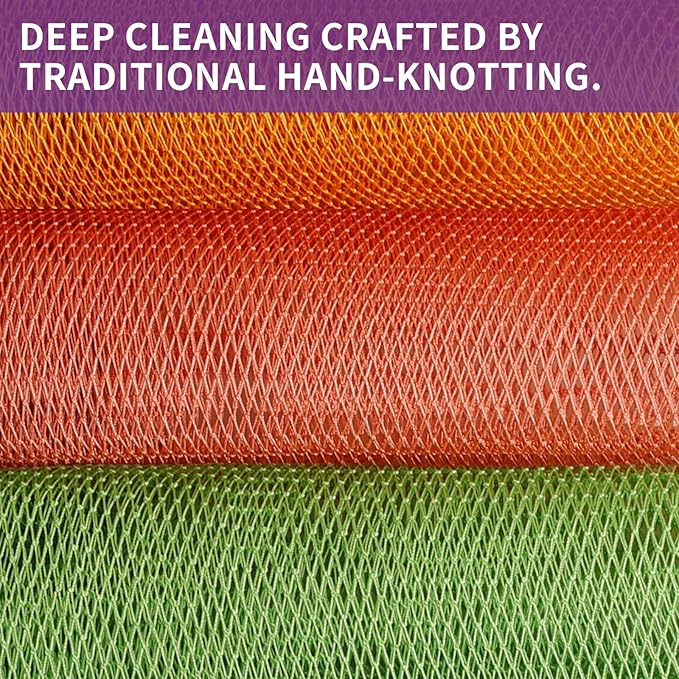 African Net Sponge 3 Pieces, Authentic Exfoliating Body Scrubber for Back & All Skin Types, Bath Sponge for Face & Body with Gentle Deep Cleansing (Purple, Yellow, Black)