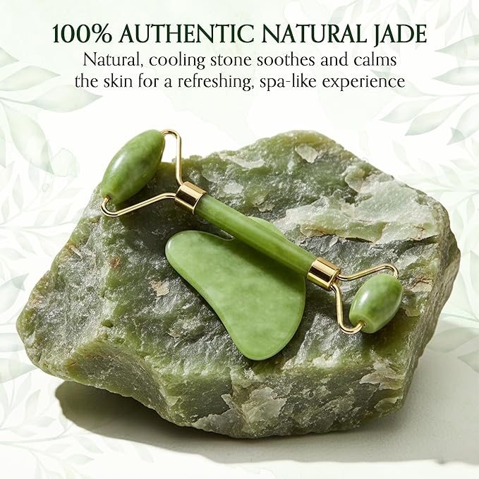 Jade Roller and Gua Sha Set for Face & Body – 4-Piece Authentic Jade Facial Roller Kit with Jade Eye Roller and Gua Sha Facial Tools for Sculpting,Puffiness Reduction, Lymphatic Drainage & Spa Massage