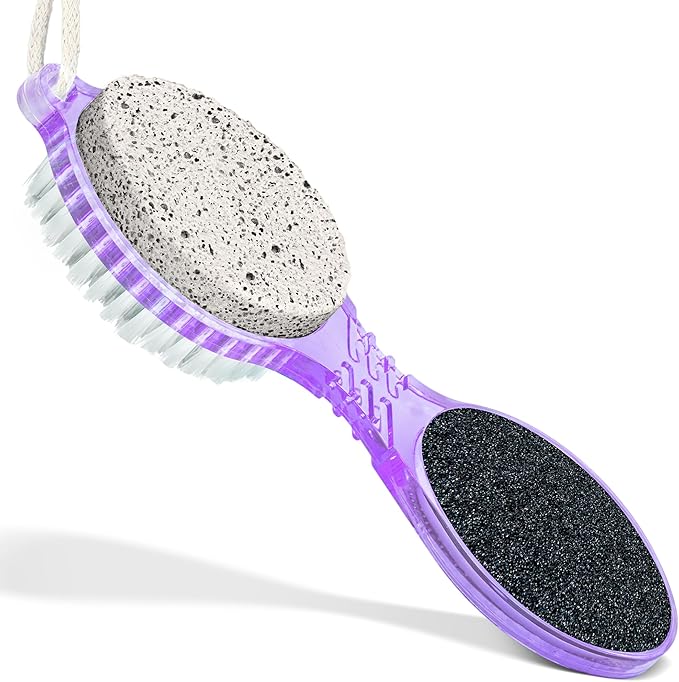 DecorRack (4 in 1) Pedicure Paddle Kit Tool with Pumice Stone for Feet, Foot Hand Toe Nail Cleaning Brush, Metal File and Emery Board, Manicure Foot Rasp Callus Remover Pedi Set (Purple, 1 Pack)