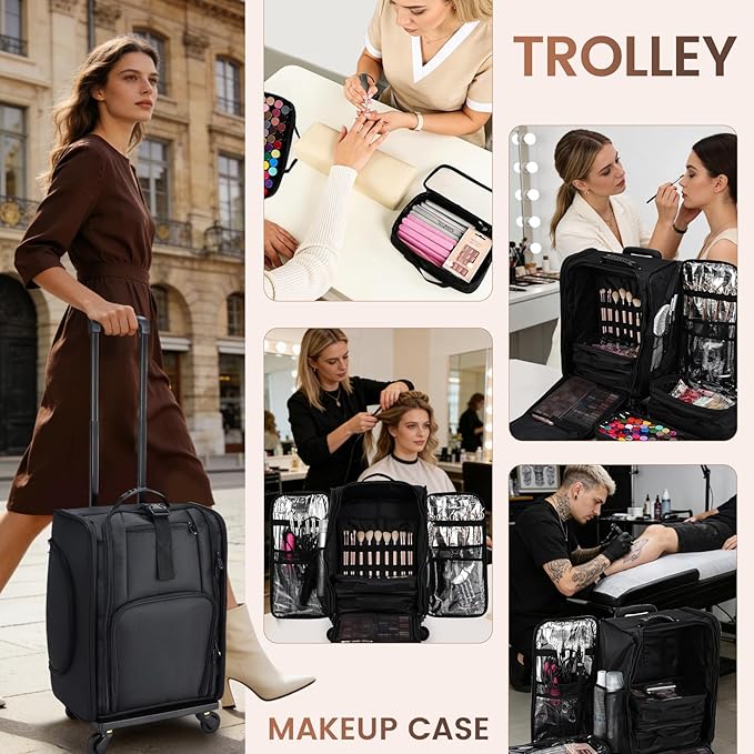Stagiant Rolling Makeup Case Professional Travel Makeup Organizer Make up Storage Cosmetic Trolley Suitcase Makeup Storage