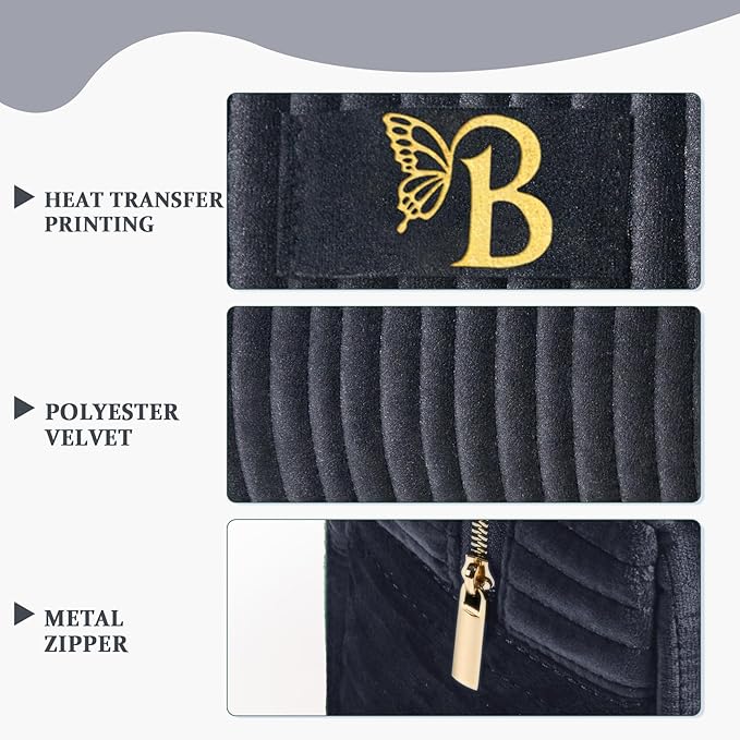 COSHAYSOO Customized Teacher Appreciation Gifts for Women Nurse Doctor Female Nursing Graduation Travel Makeup Bag Quilted Make Up Cosmetic Pouch Organizer Black Velvet Monogram Initial Letter B