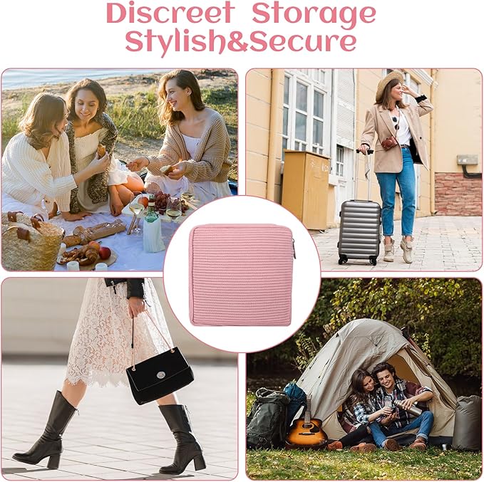 4Pcs Sanitary Napkin Storage Bag, Portable Period Bag for Teen Girls Woman, Pad Pouch Tampon for Purse, Reusable Zipper Period Pouches for Teen School Office Travel Feminine Care Organizer Solid color