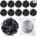 12 Pcs Travel Size Loofah Individually Wrapped, Small Shower Puff Bath Sponge Pouf Ball Bulk Mesh Bath Puff Mini Loofah Sponge with Case Bulk for Shower Care (25g,Black)