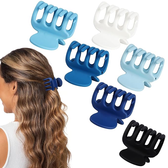 6 Pcs Hair Clips Small Claw Clips for Thin Hair Medium Matte Non-slip Hair Accessories for Women and Girls (Blue)