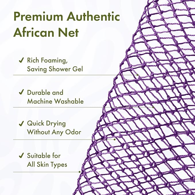 African Net Sponge Authentic, 47 inches Exfoliating Body Scrubber, Back Scrubber for Shower, African Bath Sponge with Knots, Durable Loofah Washcloth for Women & Men Daily Use