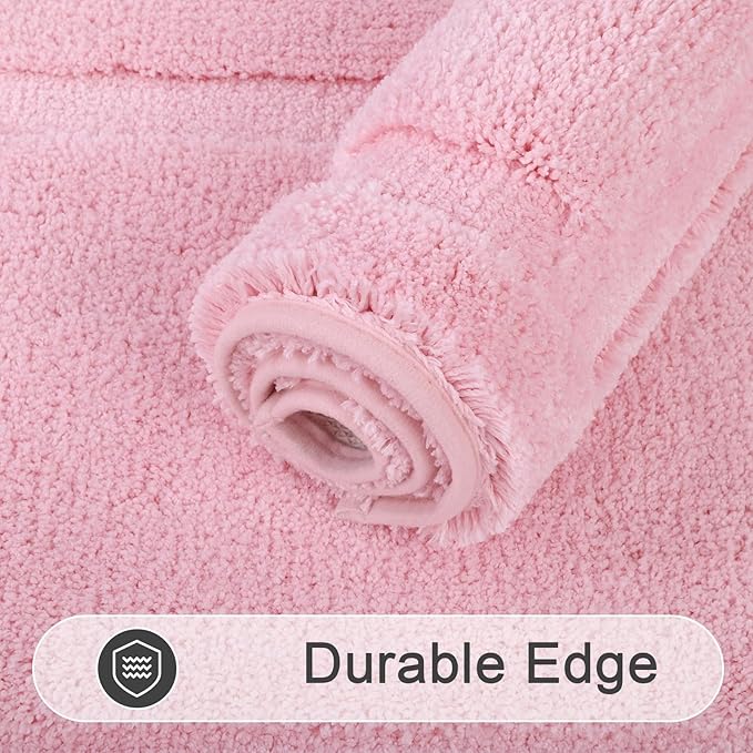 SHACOS Pink Bathroom Rugs 2 Piece Set 20x32 + 16x24 inch, Non Slip Bath Mat Microfiber Bathroom Rug, Soft Fluffy Water Absorbent Washable Bath Rugs
